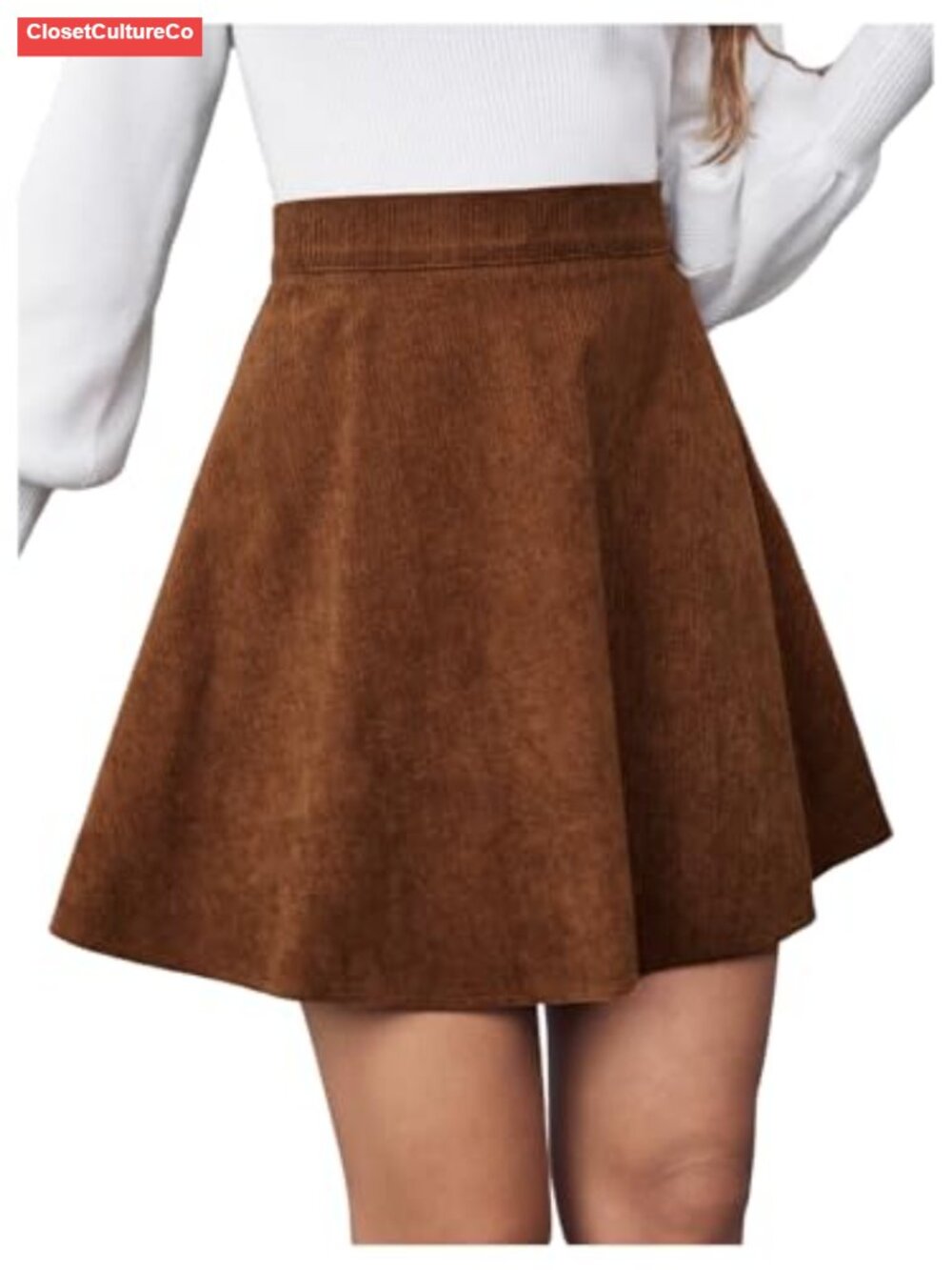 Faux Suede Mini Skirt High Waisted A-Line Side Zip Flared Hem